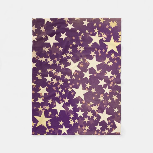 Purple Gold Bright Holiday Christmas Stars Fleece Blanket (Front)