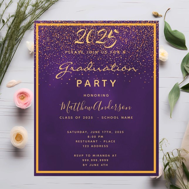 Purple gold budget Graduation party invitation (Creator Uploaded)