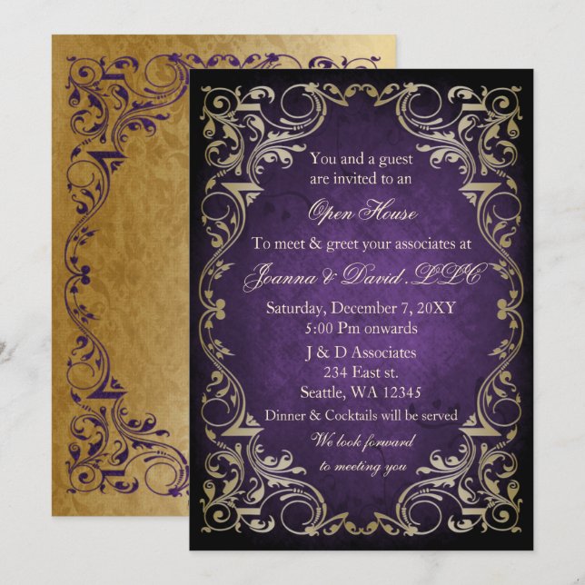 Purple Gold Business Corporate Party  Invitation (Front/Back)