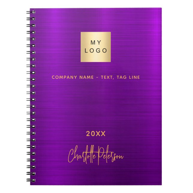 Purple gold business logo elegant signature notebook (Front)