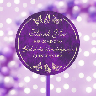 Purple Gold Butterflies 15 Years Old Quinceañera Classic Round Sticker