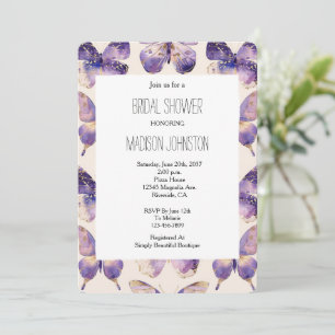 Purple Gold Butterflies Bridal Shower Invitation