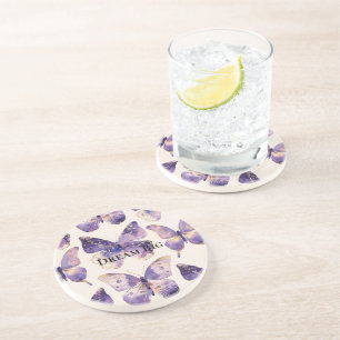 Purple Gold Butterflies Coaster