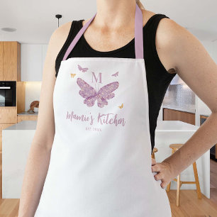 Purple Gold Butterflies Custom Monogram Mum Gift Apron