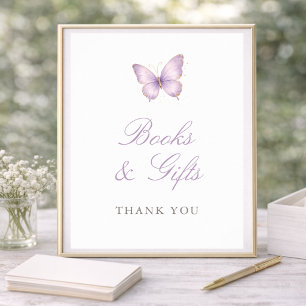 Purple Gold Butterfly Baby Shower Books & Gifts  Poster