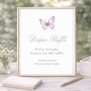 Purple Gold Butterfly Baby Shower Diaper Raffle Poster