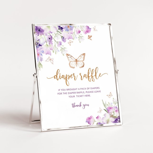 Purple gold Butterfly diaper raffle sign (Creator Uploaded)