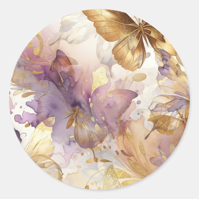 Purple & Gold Butterfly Dress Fantasy Sweet 16  Classic Round Sticker (Front)
