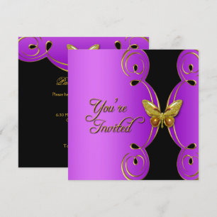 Purple Gold Butterfly Elegant Birthday Party Invitation