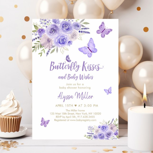 Purple Gold Butterfly Floral Baby Shower Invitation (Creator Uploaded)