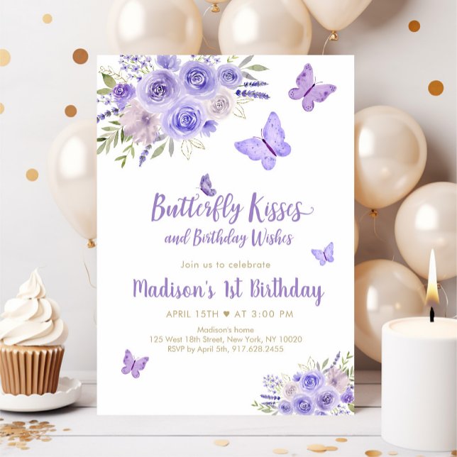 Purple Gold Butterfly Floral Birthday Invitation (Creator Uploaded)