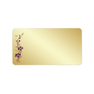 Purple, Gold Butterfly Floral Blank Address Label