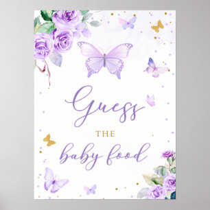 Purple Gold Butterfly Floral Guess The Baby Food Poster