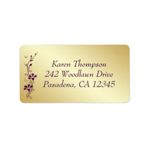 Purple, Gold Butterfly Floral Return Address Label