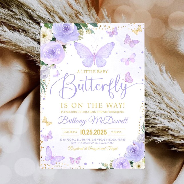 Purple & Gold Butterfly Girl Baby Shower Invite (Creator Uploaded)