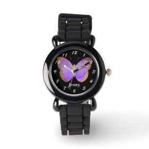 Purple Gold Butterfly Kids Personalised Watch