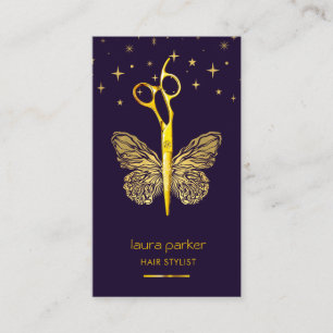 Purple Gold Butterfly Scissor Hair Stylist Salon Business Card