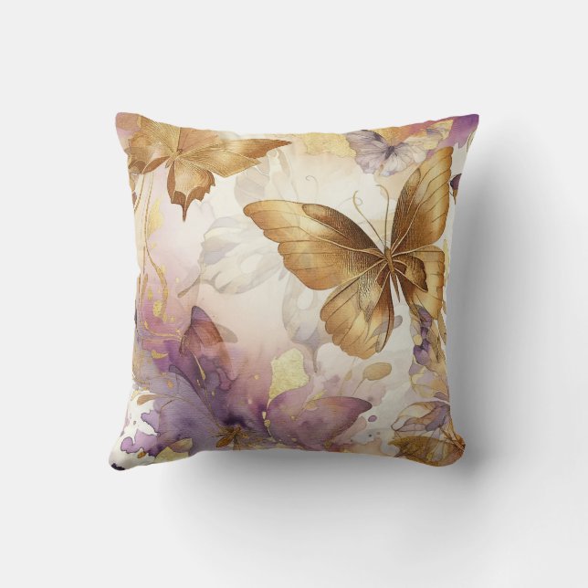 Purple & Gold Butterfly Watercolor Butterflies Cushion (Back)