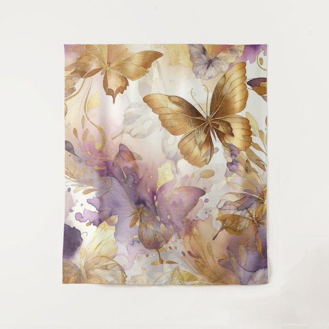 Purple & Gold Butterfly Watercolor Butterflies Tapestry (Front)