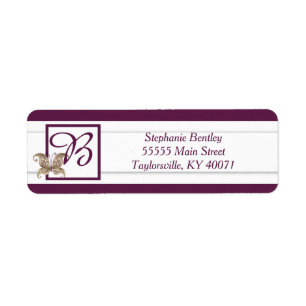 Purple Gold Butterfly Wedding Return Address Label