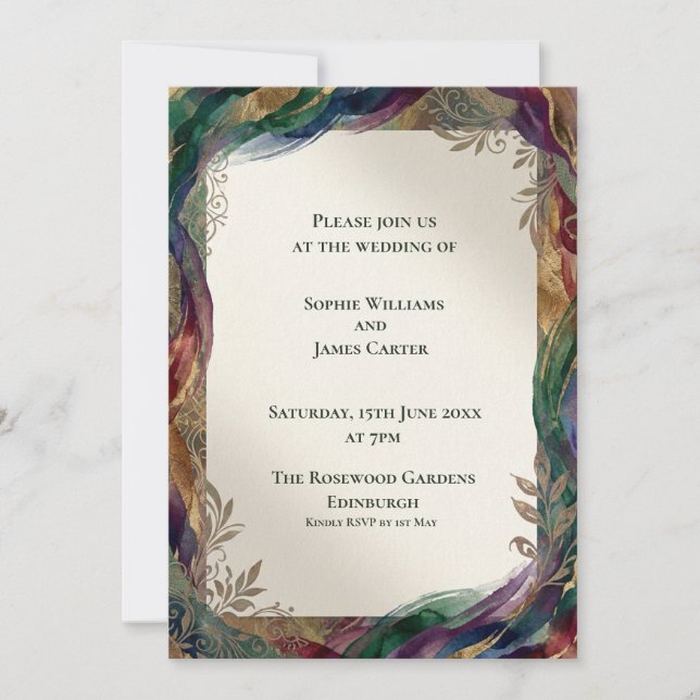 Purple Gold Celtic Botanical Wedding Invitation (Front)