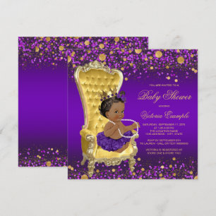 Purple Gold Chair Ethnic Princess Baby Shower Invitation