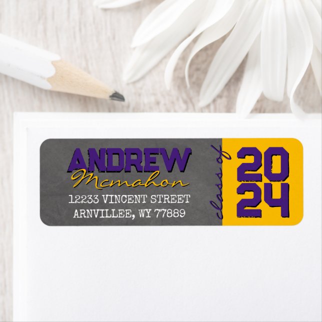 Purple Gold Chalkboard Graduation Return Address (Insitu)
