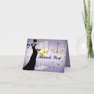 Purple gold champagne & chandelier Thank You Card