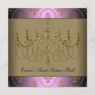 Purple Gold Chandelier Classy Sweet Sixteen Ball Invitation