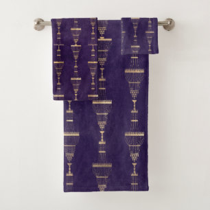 Purple GOld Chandelier Pattern Towel Set