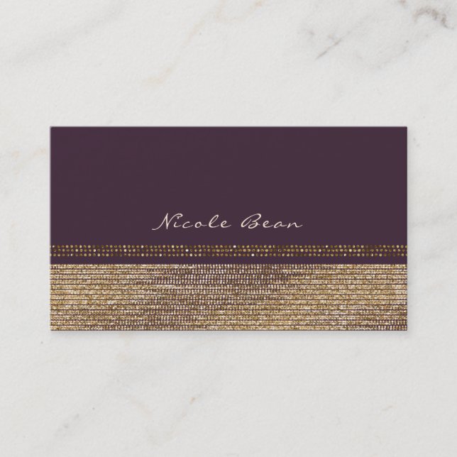 Purple Gold Chic Sparkling Glam Elegant Custom Business Card (Front)