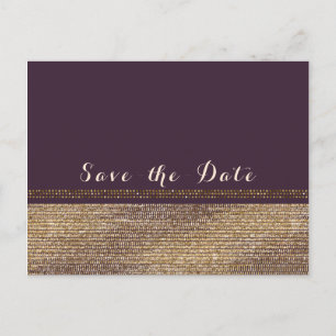 Purple Gold Chic Sparkling Glam Save the Date Announcement Postcard