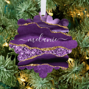 Purple Gold Christmas Ornament Card with Your Name