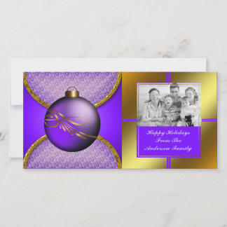 Purple Gold Christmas Ornament Photo Card