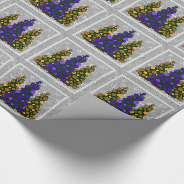 Purple & Gold Christmas Tree Wrapping Paper (Corner)