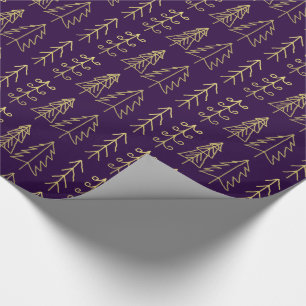 Purple Gold Christmas Trees Pattern Modern Wrapping Paper