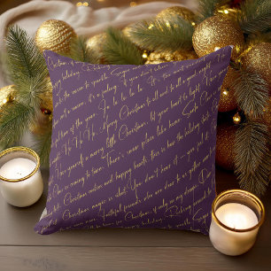 Purple Gold Christmas Typography Pattern#36 ID1009 Cushion
