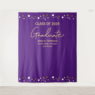 Purple Gold Class of 2024 backdrop graduation Tapestry