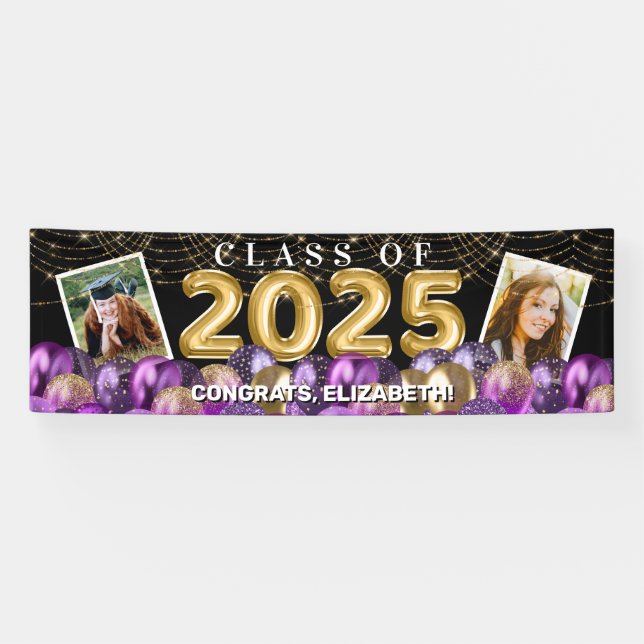 Purple Gold Class of 2025 Photo Graduation Banner (Horizontal)