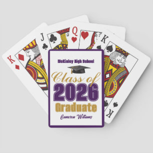 Purple Gold Class of 2026 Custom Graduation Party Playing Cards
