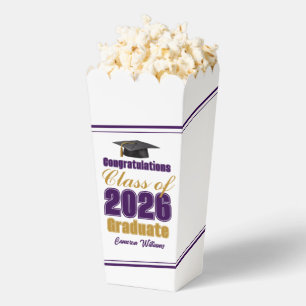 Purple Gold Class of 2026 Graduation Party Popcorn Favour Box