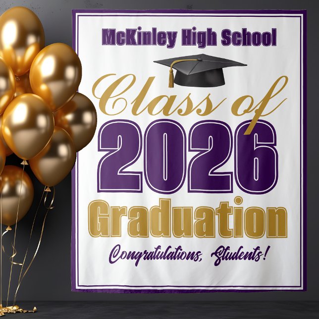 Purple Gold Class of 2026 Graduation Photo Booth Tapestry (Creator Uploaded)