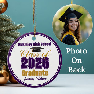 Purple Gold Class of 2026 Graduation Photo Ceramic Tree Decoration