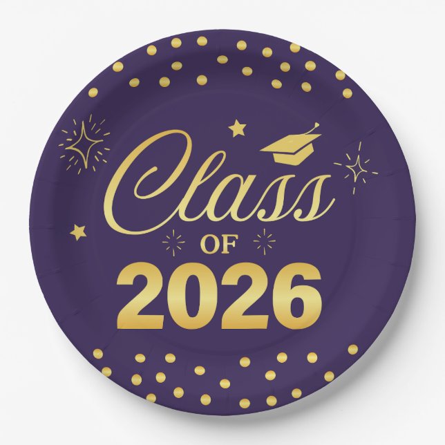 Purple Gold Class of 2026 Graduation Plates (Front)