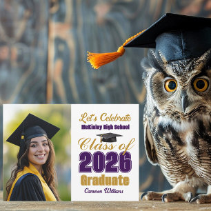 Purple Gold Class of 2026 Photo Graduation Party Invitation