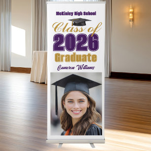 Purple Gold Class of 2026 Photo Graduation Party Retractable Banner