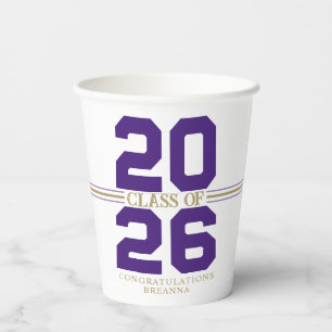 Purple & Gold Class of Personalised Graduation Paper Cups
