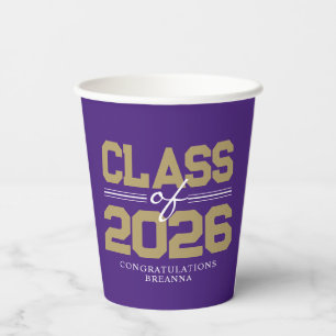 Purple & Gold Class Year Graduation Paper Cups