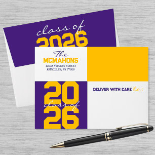 Purple Gold Colour Block Return Address Graduation Envelope