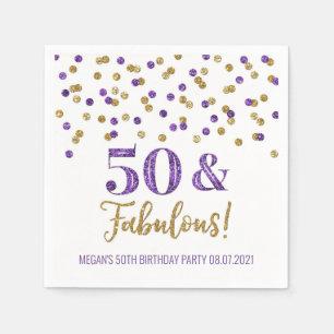 Purple Gold Confetti 50 & Fabulous Birthday Napkin